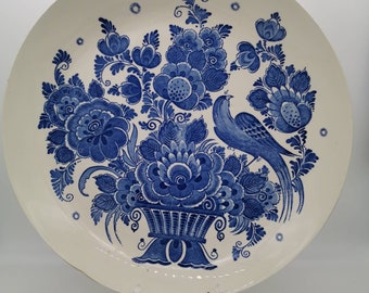 Blue Delft Wall Plate: Large Hand-Painted Delftware Platter
