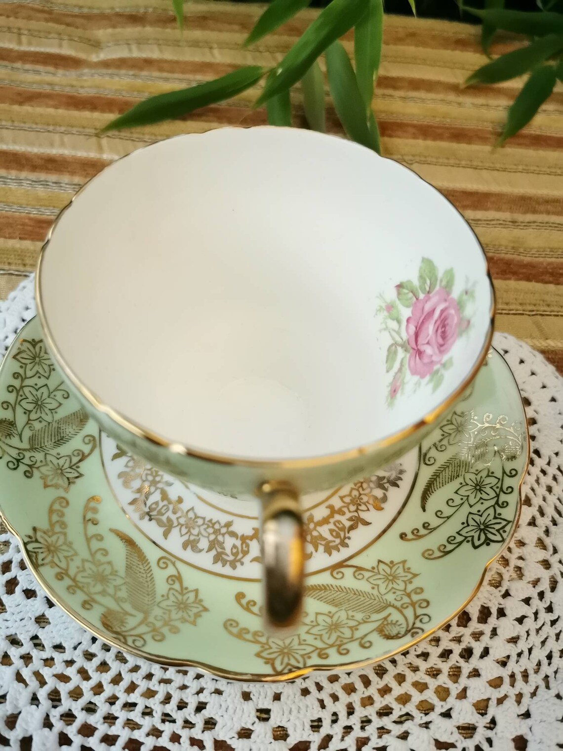 Belle grande tasse de thé anglaise verte et or Etsy