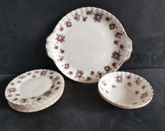 Vintage Royal Albert Sweet Violets Cake Set: Gold Trim Tea Party