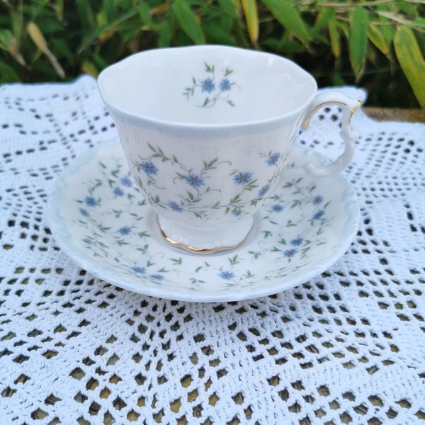 Royal Albert Caroline tea cup and saucer, Gift for her, blue and white china