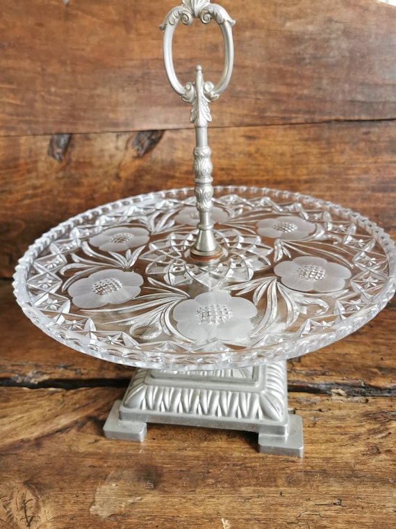 Vintage Heavy Cut Crystal Cake Stand 1 Tier Cake or Sweets Serving Platter Empire Style Cake Stand Etsy