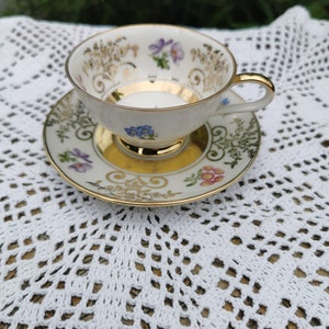 Vintage 1950s floral Winterling gold trim espresso cup and saucer