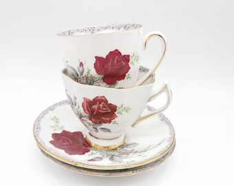 Royal Stafford LARGE teacups and saucers Roses to Remember series