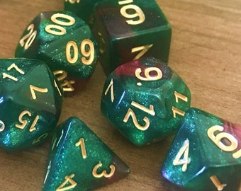 Verdant Red Viper Galaxy Acrylic Full Polyhedral Dice Set of 7 for DnD Pathfinder Tabletop Games