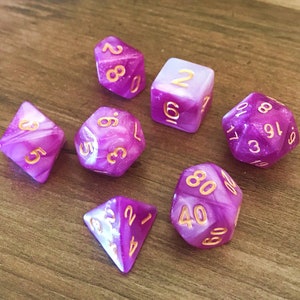 Bubblegum Pink Swirl Galactic Acrylic Full Polyhedral Dice Set of 7 for DnD Pathfinder Tabletop Games