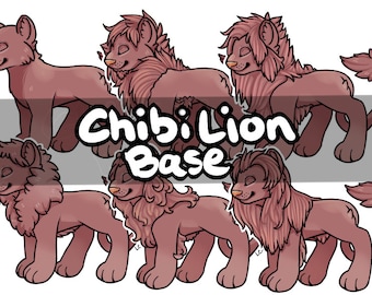 Chibi Lion P2U Base -- Template for Adoptables and Character Designs, Reference Sheets, OCs for Roleplaying, Big Cats and Felines