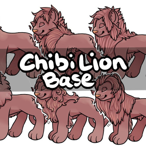 Chibi Lion P2U Base -- Template for Adoptables and Character Designs, Reference Sheets, OCs for Roleplaying, Big Cats and Felines