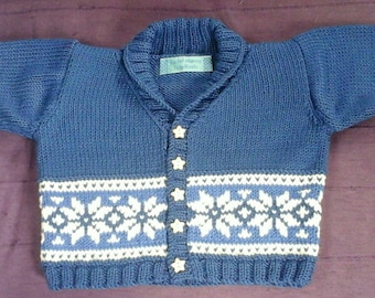 Hand Knitted Shawl Collar Norwegian Star Fair Isle Cardigan