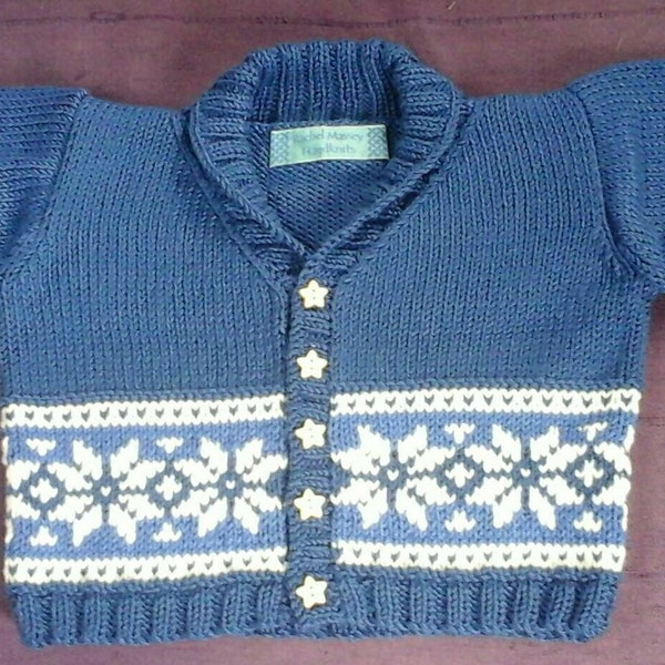 Hand Knitted Shawl Collar Norwegian Star Fair Isle Cardigan