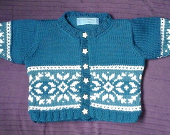 Hand Knitted Norwegian Star Fair Isle Cardigan