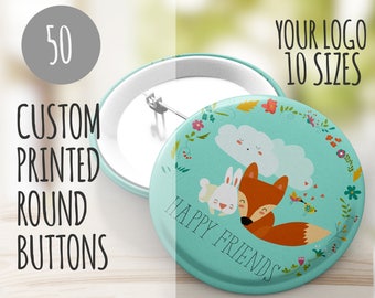 50 Custom Pin Buttons, Custom Pin Back Buttons, Custom Pins Bulk, Button Pins Bulk, Round Badge Buttons, Custom Logo Button Pins