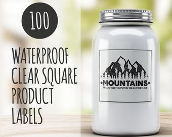 Square - 100 Full Color Custom Clear Product Labels, stickers, waterproof