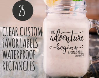25 Custom Wedding Favor Stickers, Clear Labels