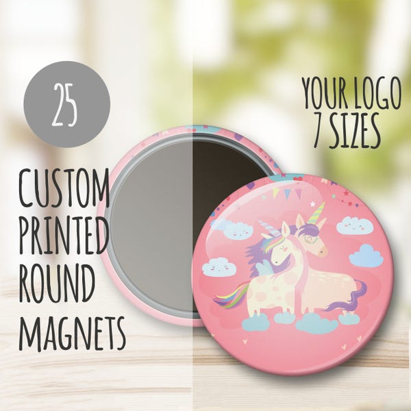 25 magnets ronds personnalisés, Grands aimants personnalisés, Magnets logo, Articles promotionnels avec logo, Magnets boutons ronds, Magnets personnalisés avec photo