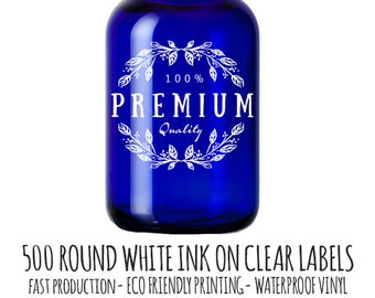 Round Clear Stickers,  500 White ink round labels,  clear stickers, waterproof stickers, product label, round sticker labels, round label
