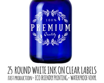 Round Sticker Labels, White Ink on Clear Vinyl,  25 round labels,  clear stickers, waterproof stickers, product label, Wedding Sticker,