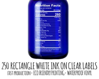 250 Rectangle White Ink on Clear Labels, Personalized clear stickers, Custom Stickers, Vinyl Waterproof Clear Labels