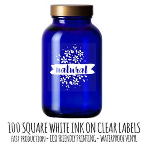 Clear Labels,  Clear Vinyl Labels,  100 White ink square labels,  clear stickers, waterproof sticker, product label, clear sticker, labels
