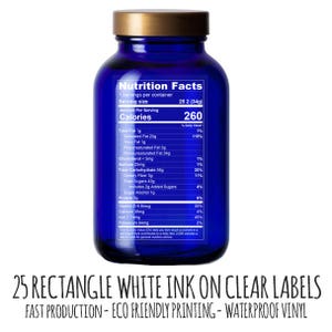 25 White Ink Labels in Clear Waterproof Vinyl- for wedding favors, product labels and showers