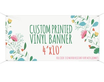 4'x10', Custom Vinyl Banner, Printed Banner, Custom Sign, Party Banner, full Color Vinyl banner, Birthday Banner,  Large Banner, vinyl  sign