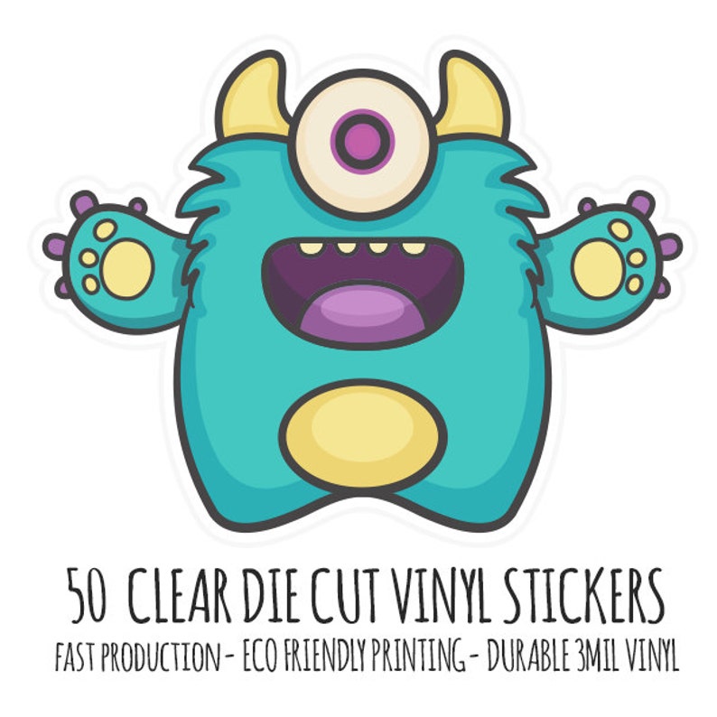 50 Clear Full Color Die Cut Waterproof Stickers, Labels image 1