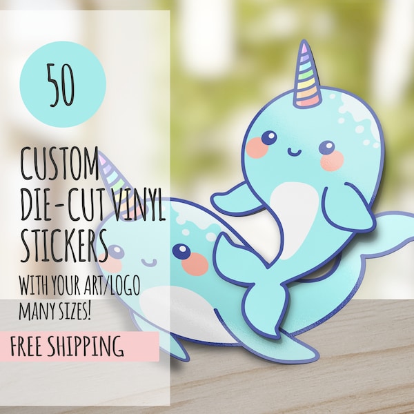 50 Custom Die Cut Logo Stickers, Bulk Vinyl Stickers