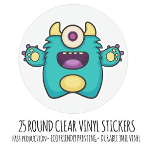 25 Clear Full Color Custom Round Stickers, Transparent Rounded Label Stickers, Transparent Labels, Waterproof