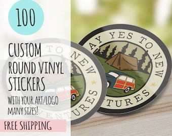 Custom Round Vinyl Stickers (Set of 100) | Waterproof, Glossy or Matte