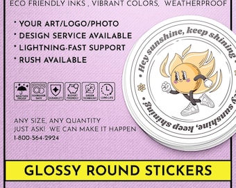 Round/Circle Custom Glossy Vinyl Stickers – Waterproof, Free Proofs, Fast Shipping