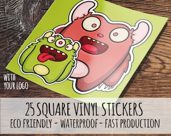 25 Square Full Color Custom Vinyl Stickers, Labels, Waterproof