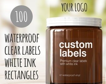 Product Labels 100- Rectangle labels clear with white ink, product labels, custom labels, custom stickers, rectangle labels, custom printed