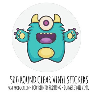 500 Clear Full Color Custom Round Stickers, Transparent Rounded Label Stickers, Transparent Labels, Waterproof
