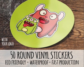 50 Custom Round Stickers I High-Quality Premium Waterproof Vinyl Stickers  I Circle Logo stickers I Bulk Sticker Labels/Decals I Free Proof