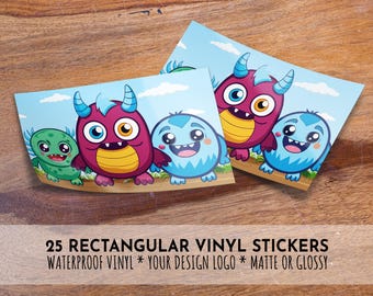 25 Rectangle Full Color Custom Vinyl Stickers, Labels, Waterproof