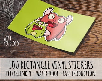 100 Rectangle Full Color Custom Vinyl Stickers, Labels, Waterproof