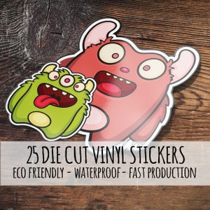 25 Die Cut Stickers with your logo!  Waterproof, smudge proof, custom printed vinyl labels