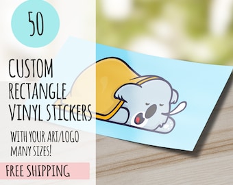 50 Custom Rectangle Vinyl Stickers, Waterproof Labels