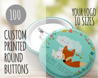 Custom Printed Round Buttons, Personalized Logo Buttons