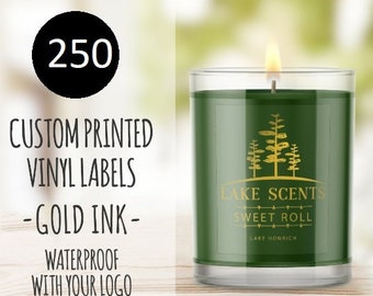 250 Rectangle Gold Ink on Clear Labels, product labels, clear labels with gold print, candle labels, waterproof labels, metallic gold