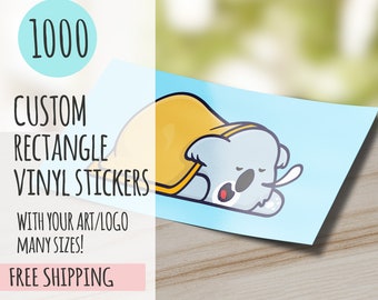 1000 Custom Rectangle Vinyl Stickers, Your Art/Logo