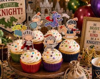 Medieval Knight Cupcake Toppers, Knight and Dragon Party Decorations