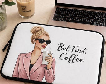 Chic Coffee Laptop Sleeve, But First Coffee Aesthetic, Cute Work From Home Accessories, Girl Boss Desk Decor, Gift for Her