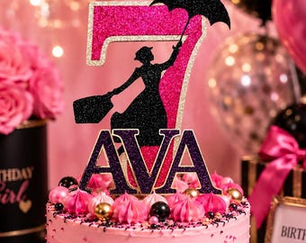 Mary Poppins Inspired Glitter Cake Topper, Party Decoration