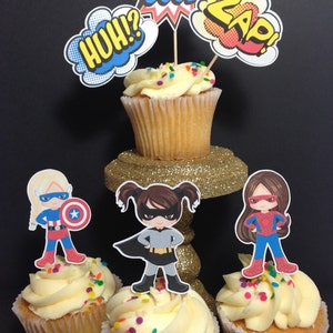 Girl Superhero Cupcake Toppers Superhero Birthday Party image 1