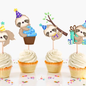 Sloth Cupcake Toppers, Birthday Sloth, Sloth Party Supplies