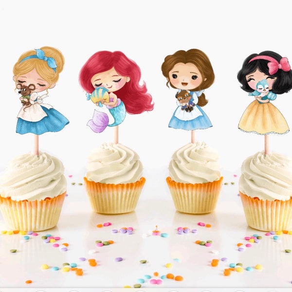 Princesses And Pets Cupcake Toppers, Princess Party Supplies