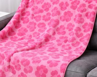 Pink Leopard Print Minky Blanket, Hot Pink Cozy Throw Blanket, Girly Room Decor, Soft Plush Blanket Gift for Her, Teen Girl Blanket