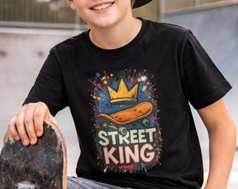 Street King Skateboard Shirt, Boys Graphic Tee, Cool Skater Kid Shirt, Trendy Kids T Shirt, Street Style Youth Tee