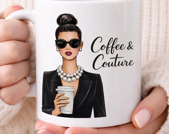 Coffee & Couture Mug, Chic Coffee Lover Gift, Fashion Girl Coffee Cup, Glam Coffee Mug, Stylish Gift for Her