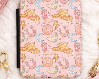 Disco Cowgirl Kindle Case, Western Aesthetic Kindle Cover, Pink Cowgirl Boot Pattern, Nashville Bachelorette Gift, Cute Girly Kindle Case